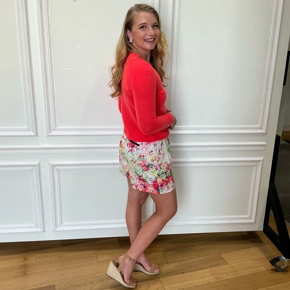 Vibrant Floral Shorts and Red Sweater - Picture 4 of 6